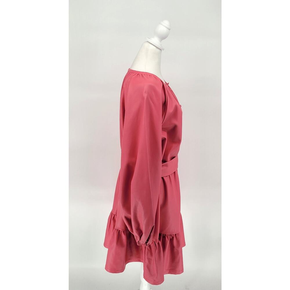 Eloquii Hot Pink Faux Leather Shirred Mini Dress Size 20 Chic Romantic Polished - Picture 4 of 9